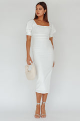 Valette Puff Sleeve Midi Dress White
