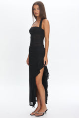 Lorely Halterneck Mesh Maxi Dress Black