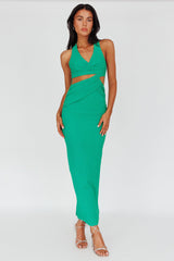 Giulia Cut-out Ribbed Halterneck Midi Dress Green