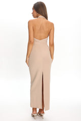 Goldfoil Halter Neck Maxi Dress Ecru