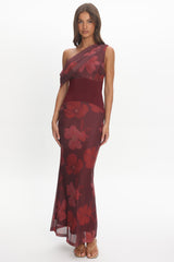 Milos Asymmetric Neckline Maxi Dress Floral Grape