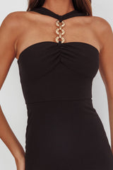 Maretha Gold Link Neckline Maxi Dress Black