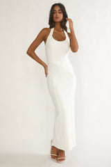 Shailyn Scoop Neck Halter Maxi Dress White