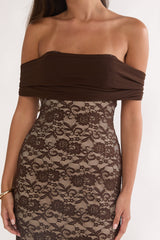 Jewelene Off-Shoulder Maxi Dress Lace Chocolate