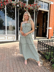 Carol Green Gingham Smocked Waist Maxi Dress