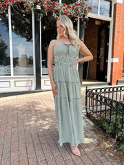 Carol Green Gingham Smocked Waist Maxi Dress