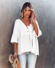 Elay Cotton Henley Babydoll Top - Off White