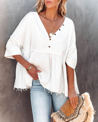 Elay Cotton Henley Babydoll Top - Off White