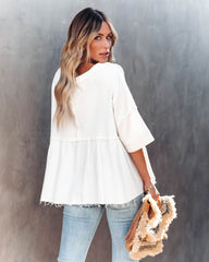 Elay Cotton Henley Babydoll Top - Off White