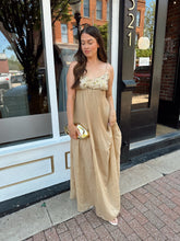 Faye Gold Sequin Pleated Maxi Dress