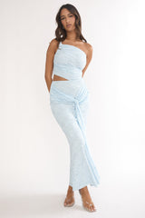 Luli One-Shoulder Cut-Out Maxi Dress Textured Light Blue