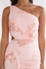 Luli One-Shoulder Cut-Out Maxi Dress Textured Blush