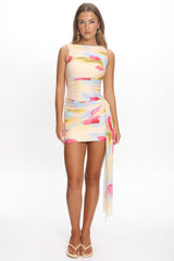 Luli Boat Neck Sash Mini Dress Floral