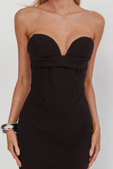 Maelie Sweetheart Neckline Pleated Bodice Maxi Dress Black