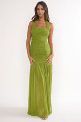 Galinda Ruched Bodice Halterneck Maxi Dress Olive