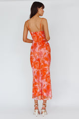 Teava Laced Waist Maxi Dress Print Floral Orange