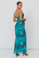 Teava Laced Waist Maxi Dress Abstract Green