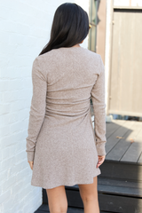 Kim Taupe Side Ruched Mini Dress FINAL SALE