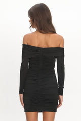 Anaelle Long Sleeve Off-Shoulder Mini Dress Black