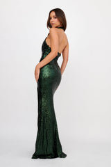 Rosella Halterneck Sequin Maxi Dress Hunter