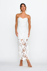 Parisa Sequin Embroidery Overlay Midi Dress White