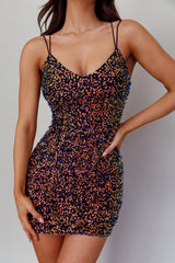 Disco Fever Strappy Back Sequin Mini Dress Black