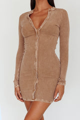 Goin' Solo Faux Placket Mini Dress Khaki