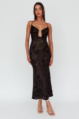 Nouveau U-Neckline Midi Dress Floral Black