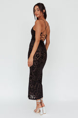 Nouveau U-Neckline Midi Dress Floral Black
