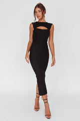 Osaka Lace-Up Back Midi Dress Black