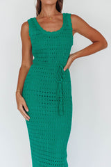 Wander Lust Crochet Midi Dress Green