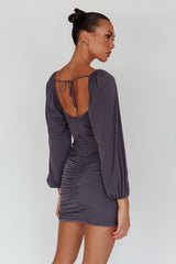 In Luck Cut-Out Waist Ruched Mini Dress Charcoal