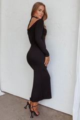News Flash Long Sleeve Midi Dress Black