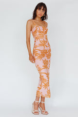 Hawaiian Sun Ruched Bust Midi Dress Print Pink