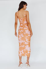 Hawaiian Sun Ruched Bust Midi Dress Print Pink