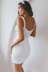 Secret Crush Frill Strap Floral Lace Dress White