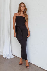 Told You So Strapless Waist Tie Knit Maxi Dress Black