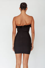 Cherri Fur Trim Mini Dress Electric Black