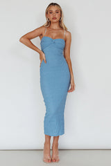 Tiffani Diamante Strap Midi Dress Blue