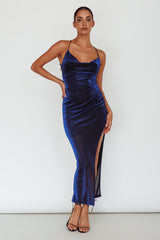 Moonstone Side Split Strappy Back Midi Dress Blue