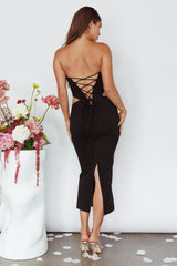 Dragonfly Lace-up Back Midi Dress Black