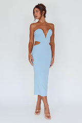 Dragonfly Lace-up Back Midi Dress Blue