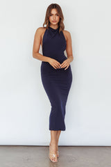 Caden Backless Halterneck Dress Navy