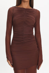 Luna Love Long Sleeve Mesh Maxi Dress Chocolate
