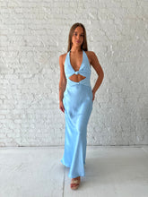 Stasi Blue Satin Halter Maxi Dress