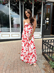 Tori Red and Ivory Strapless Maxi Dress
