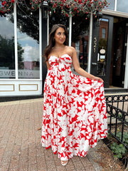 Tori Red and Ivory Strapless Maxi Dress