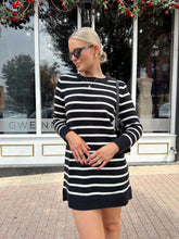 Aspen Black And White Striped Long Sleeve Sweater Dress