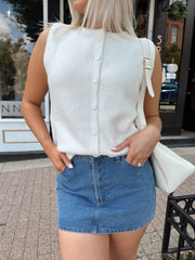 Dottie Cream Button Up Sleeveless Sweater