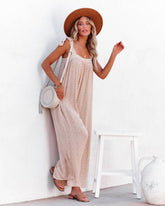 Elisia Pocketed Printed Tie Jumpsuit - Tan